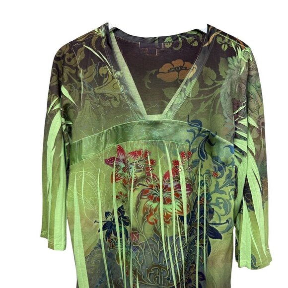 DRESSBARN Boho Top XL Green Print Tee 3/4 Sleeve St Patricks Day - Picture 3 of 8